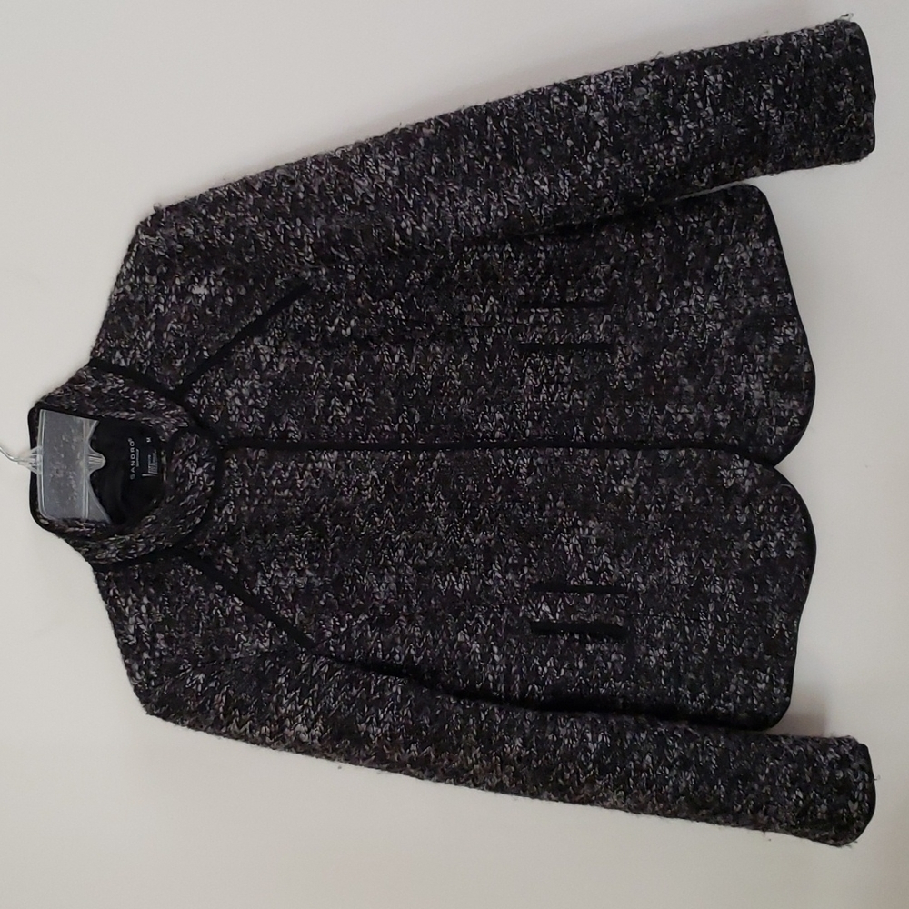 Sandro sportswear black & white tweed evening jacket, blazer, womens size medium